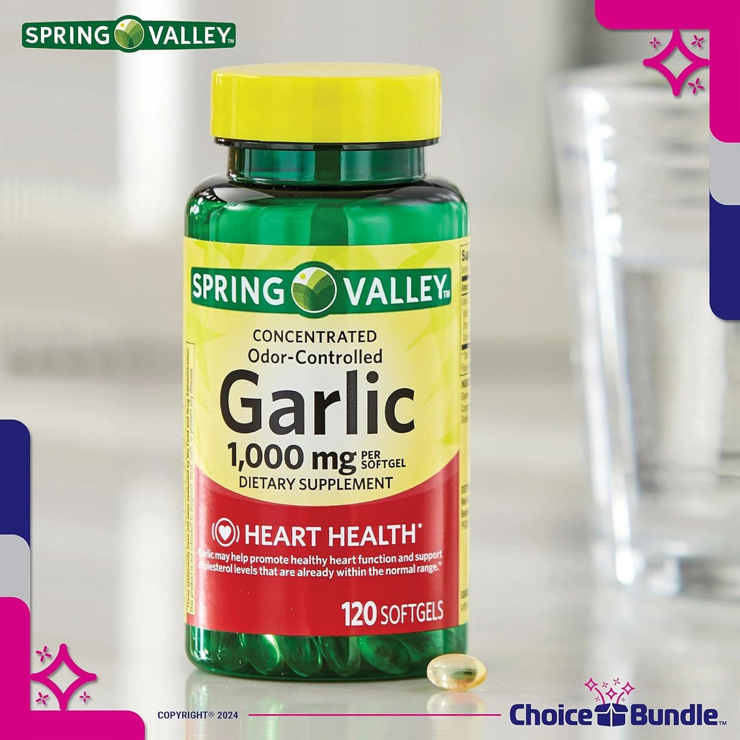 Garlic Softgels Bundle with Odor Control, Dietary Supplement 1,000mg - 240 Count, Includes Vitamin Guide & Pill Container - 2 Pack