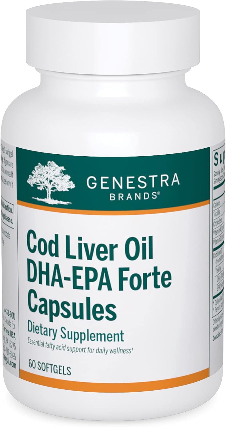 Genestra Brands Cod Liver Oil DHA-EPA Forte Capsules | 60 Softgels with Vitamin A and D for Omega-3 Support