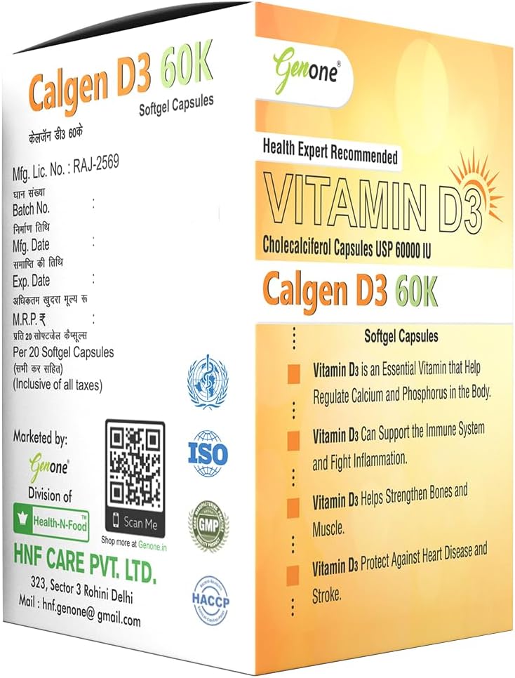 GenOne Calgen D3 Capsules - Immune Support, Bone Health, Muscle Strength (20 Count)