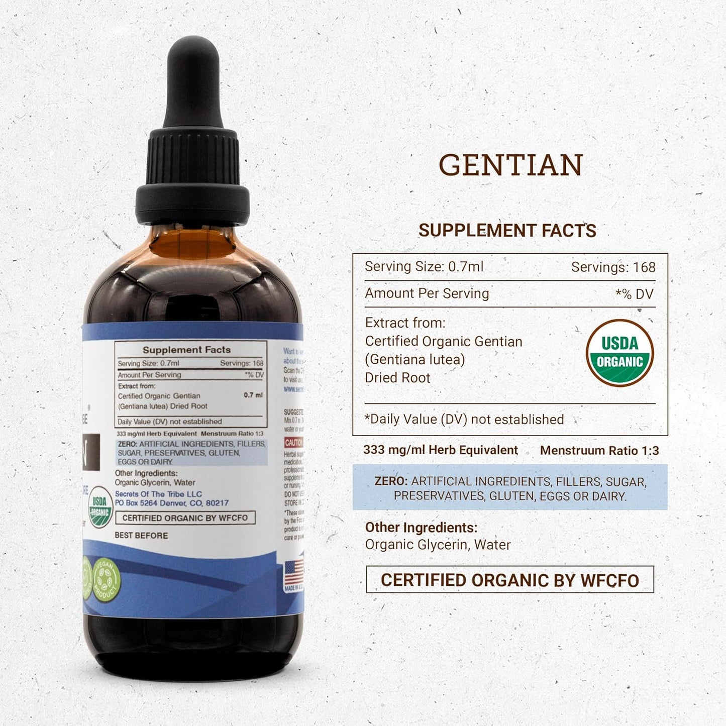 Gentian USDA Organic Alcohol-Free Extract - High-Potency Herbal Drops - 100% Certified Organic Gentian Root