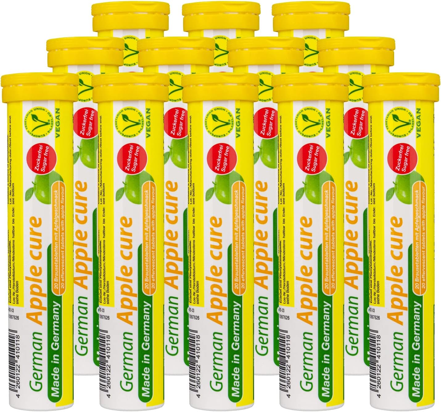 German Apple Cure Effervescent Tablets - 240 Vegan Drink Tablets - Apple Flavor - Made in Germany
