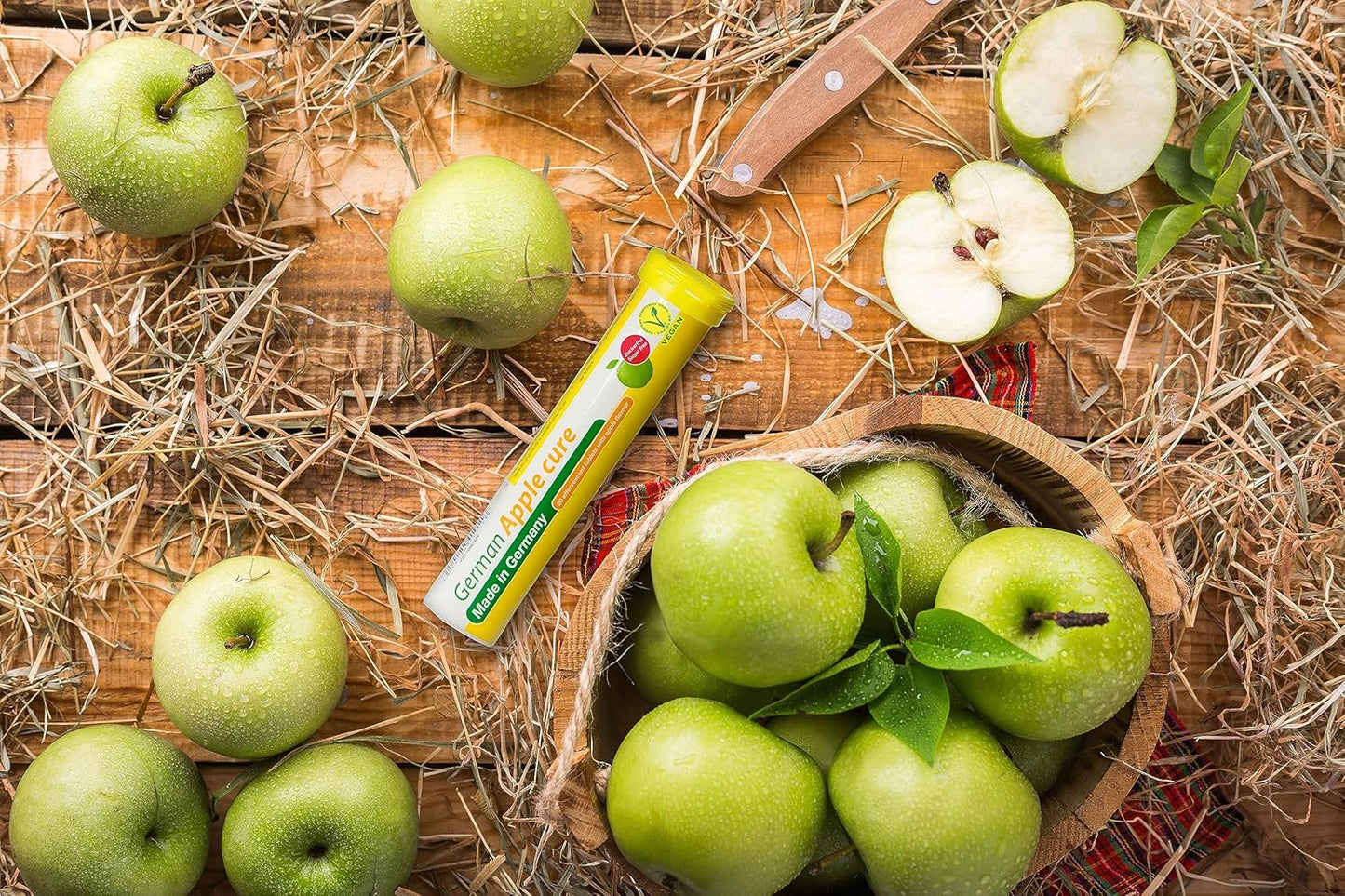German Apple Cure Effervescent Tablets - 240 Vegan Drink Tablets - Apple Flavor - Made in Germany