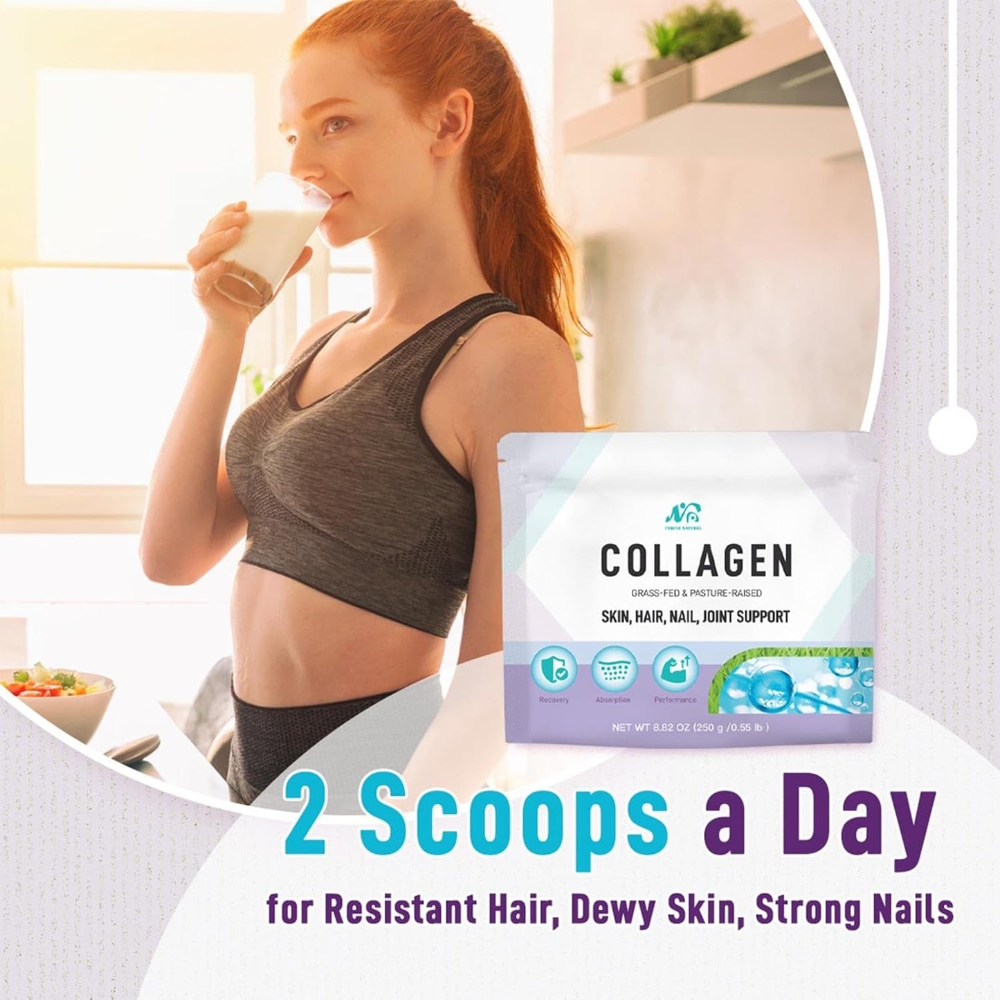 German Hydrolyzed Bovine Collagen Powder with Vitamin C & Biotin for Hair, Skin, Nails, and Joints - 8.82 oz
