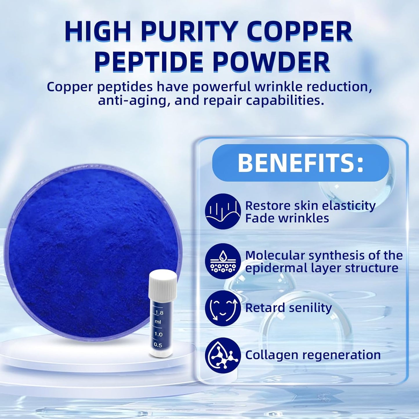 GHK-CU Copper Peptide Powder - Promotes Collagen Production, Anti-Aging Skincare - Cosmetic Grade - 1g