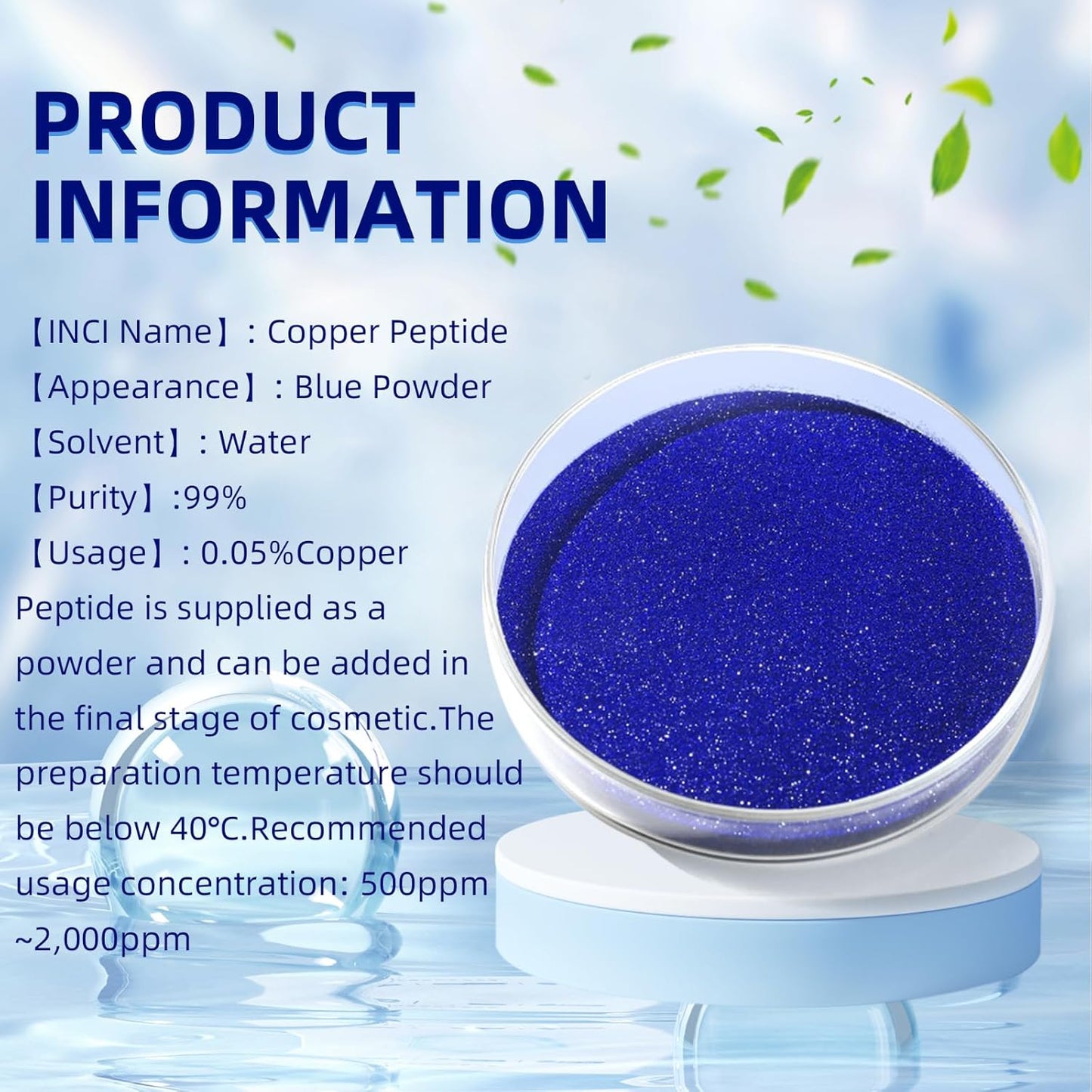GHK-CU Copper Peptide Powder - Promotes Collagen Production, Anti-Aging Skincare - Cosmetic Grade - 1g