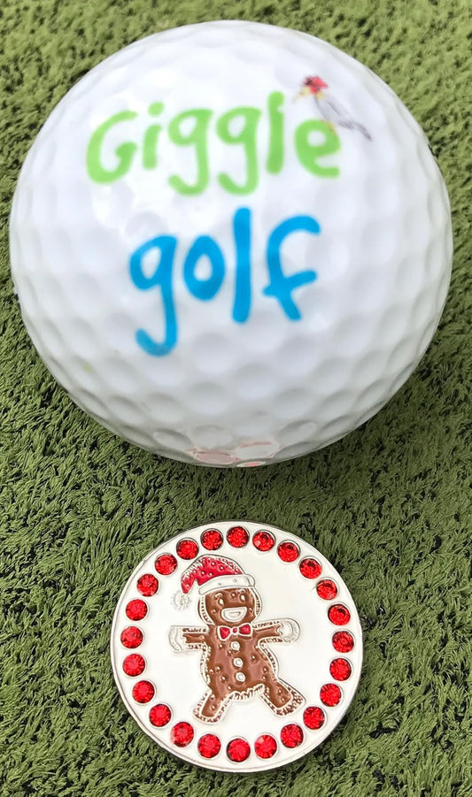 Giggle Golf Holiday Bling Golf Ball Marker Set - Festive Gingerbread Man, Snowman, and Santa Markers Included