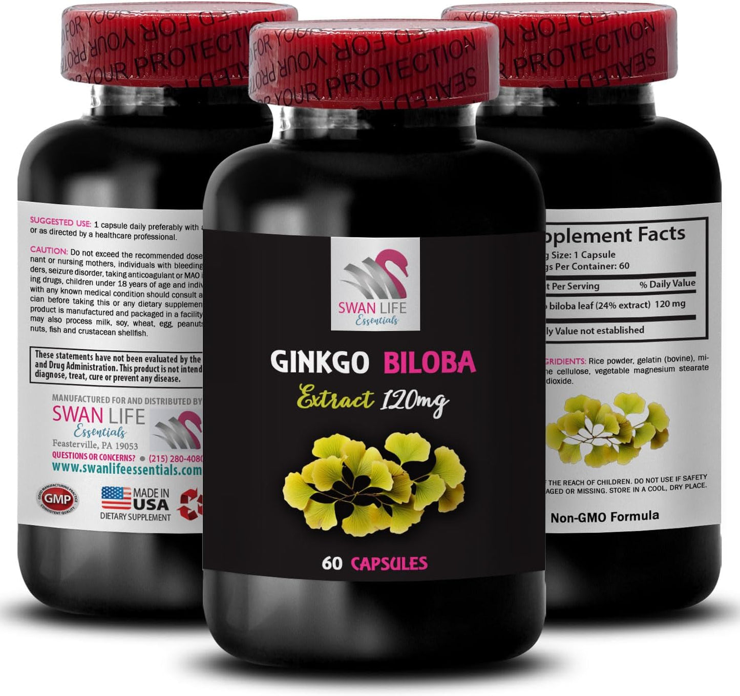 Ginkgo Biloba Extract Capsules - Natural Antioxidant Herbal Supplement for Enhanced Health - 60 Capsules per Bottle