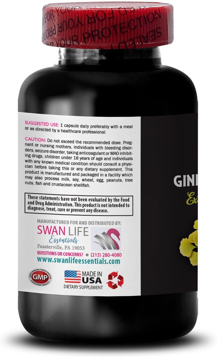 Ginkgo Biloba Extract Capsules - Natural Antioxidant Herbal Supplement for Enhanced Health - 60 Capsules per Bottle