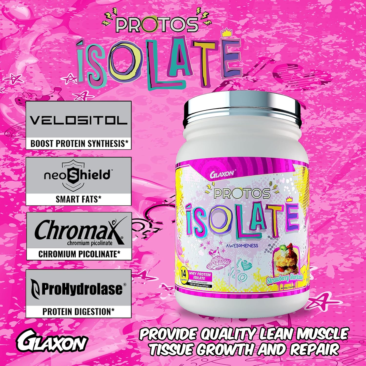 Glaxon Protos Iso Strawberry Shortcake Whey Protein Isolate - Muscle Recovery Supplement