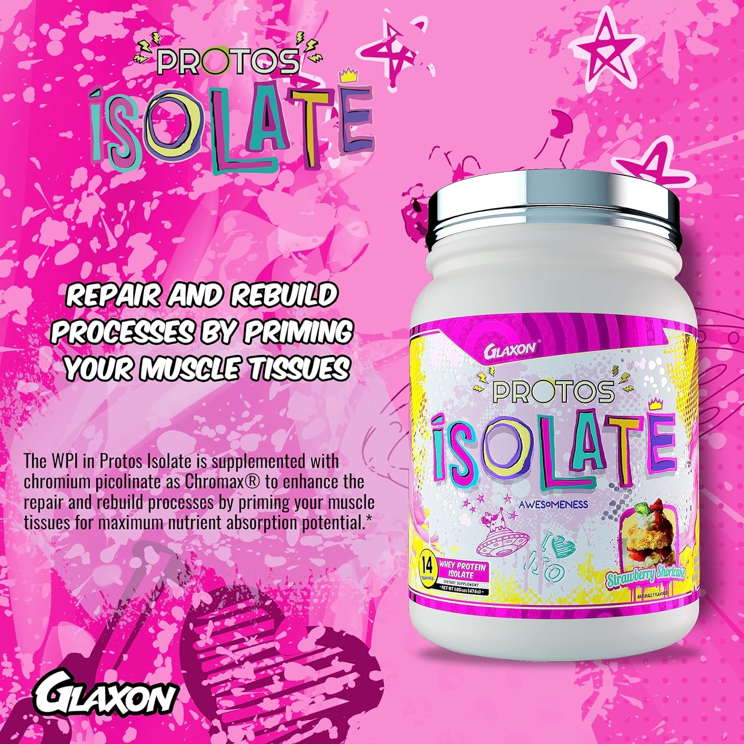 Glaxon Protos Iso Strawberry Shortcake Whey Protein Isolate - Muscle Recovery Supplement