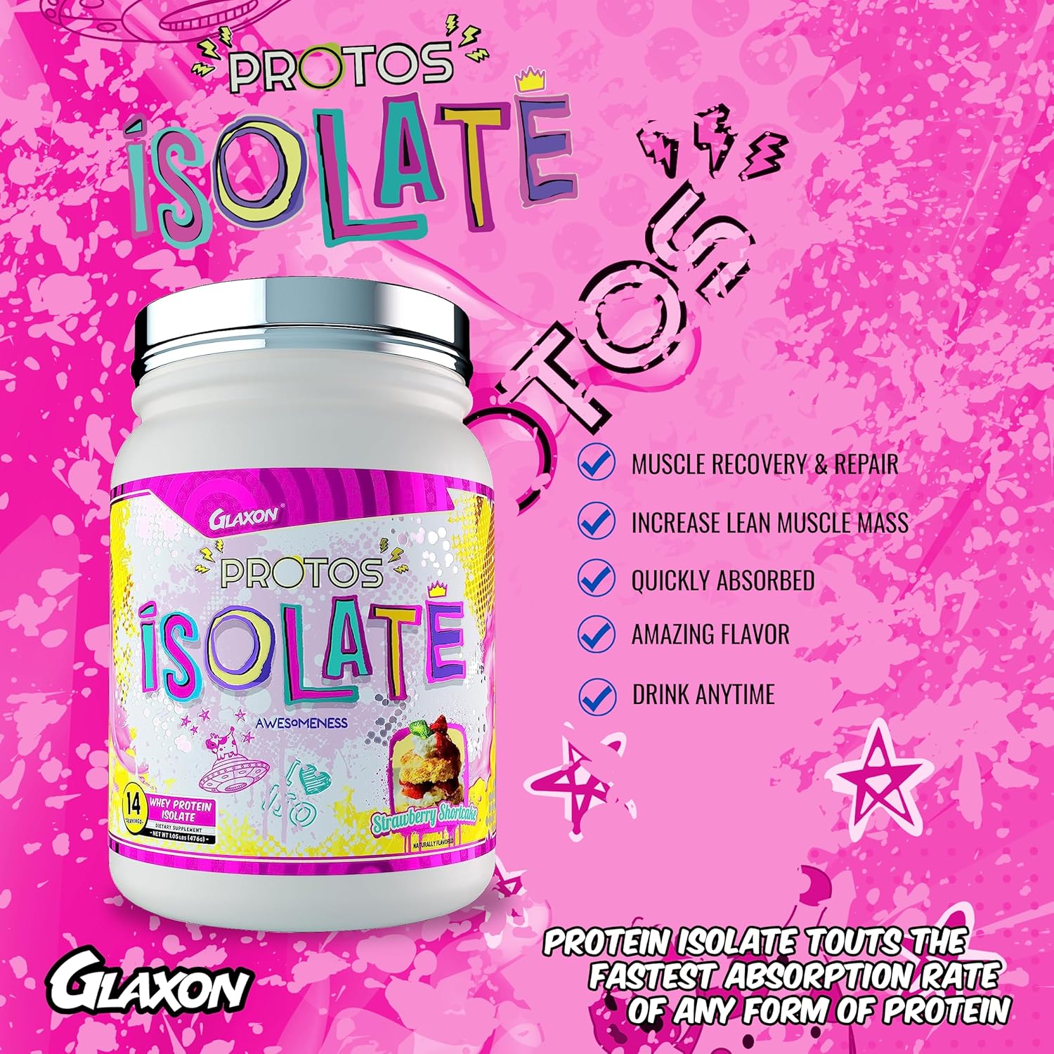 Glaxon Protos Iso Strawberry Shortcake Whey Protein Isolate - Muscle Recovery Supplement