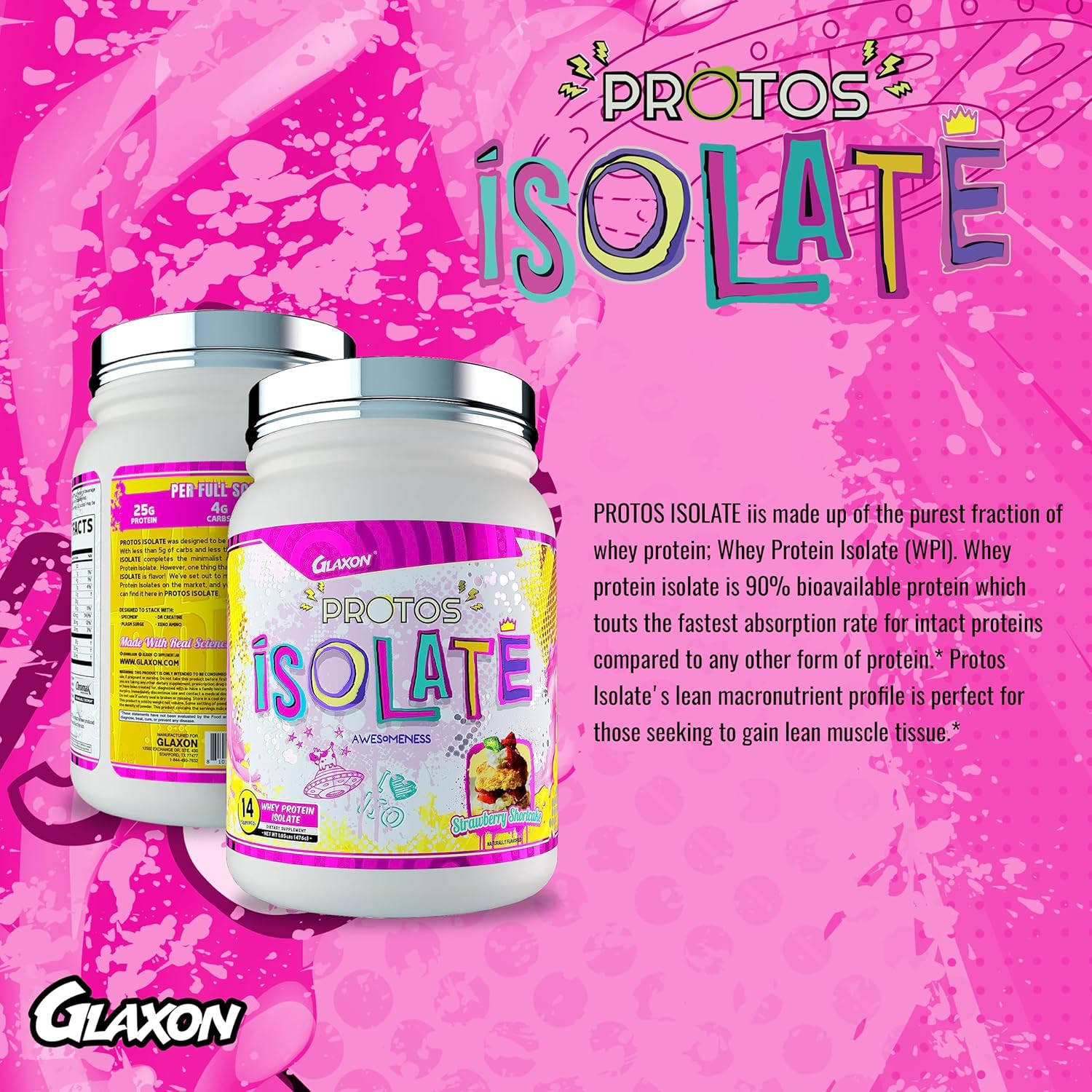 Glaxon Protos Iso Strawberry Shortcake Whey Protein Isolate - Muscle Recovery Supplement