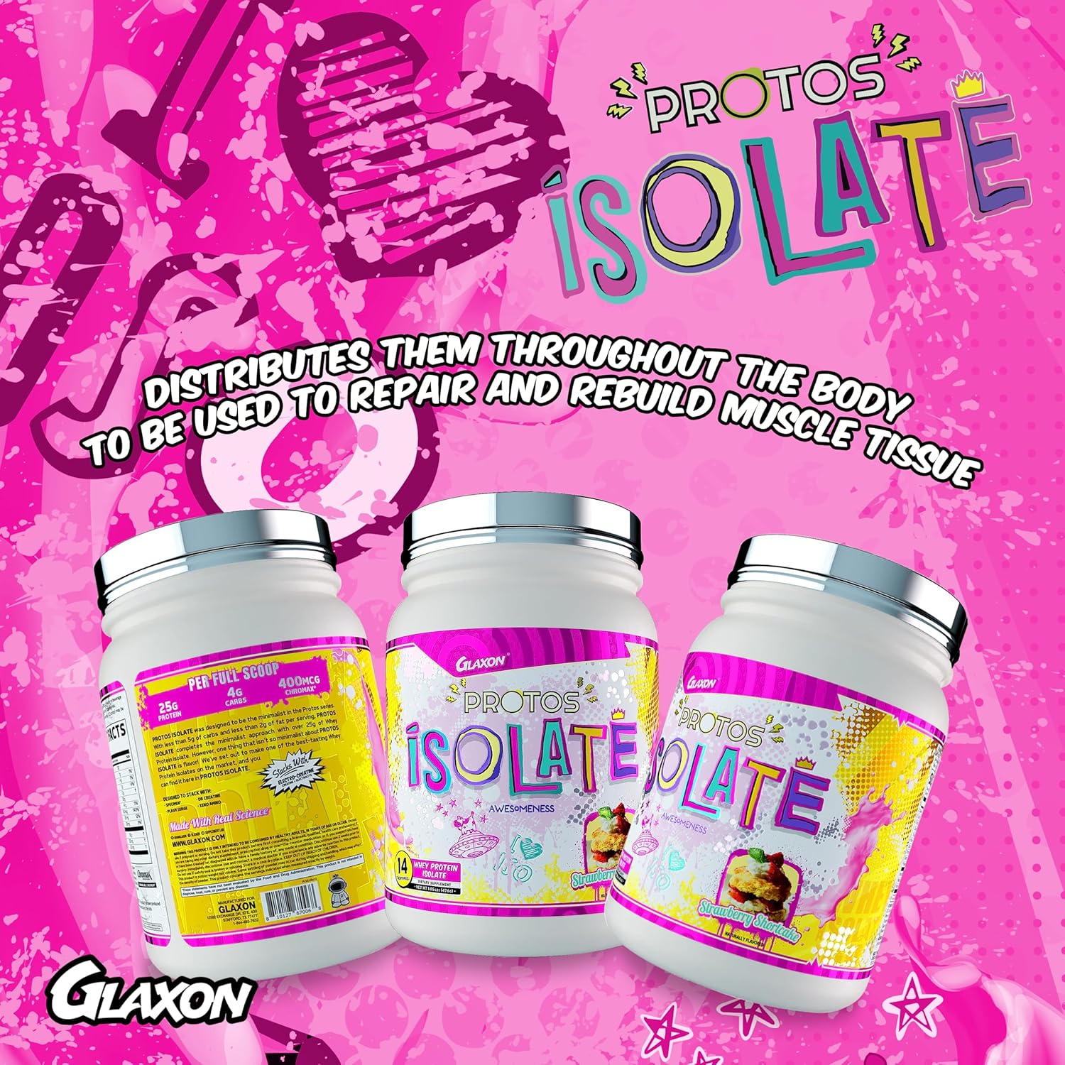 Glaxon Protos Iso Strawberry Shortcake Whey Protein Isolate - Muscle Recovery Supplement