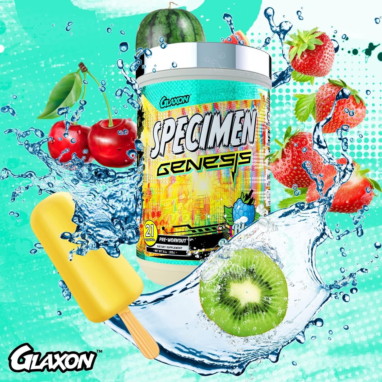 Glaxon Specimen Full Spectrum High Stimulant Pre-Workout Powder - Supercharged Energy & Muscle Pumps, Focus, Hydration - Blue Raspberry V3