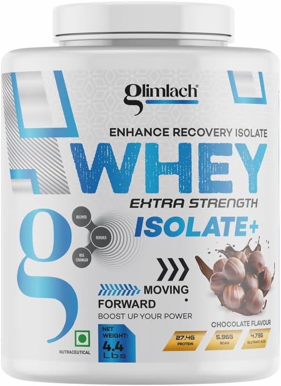 GLIMLACH Whey Isolate Protein Powder - Extra Strength Formula for Muscle Recovery - Vegetarian-Friendly - Primary Source (4.4LBS, Chocolate)