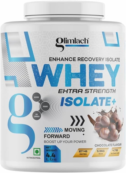 GLIMLACH Whey Isolate Protein Powder - Extra Strength Formula for Muscle Recovery - Vegetarian-Friendly - Primary Source (4.4LBS, Chocolate)
