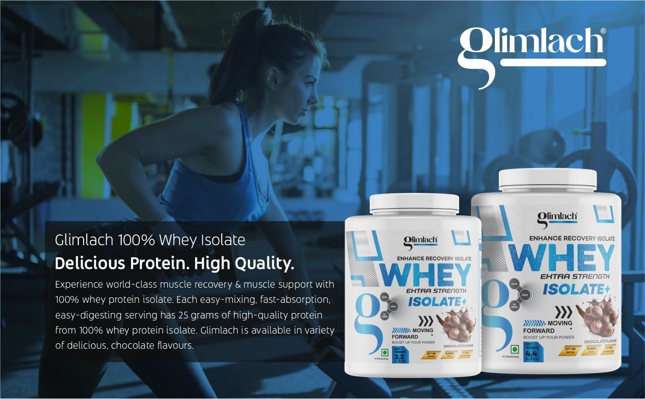 GLIMLACH Whey Isolate Protein Powder - Extra Strength Formula for Muscle Recovery - Vegetarian-Friendly - Primary Source (4.4LBS, Chocolate)