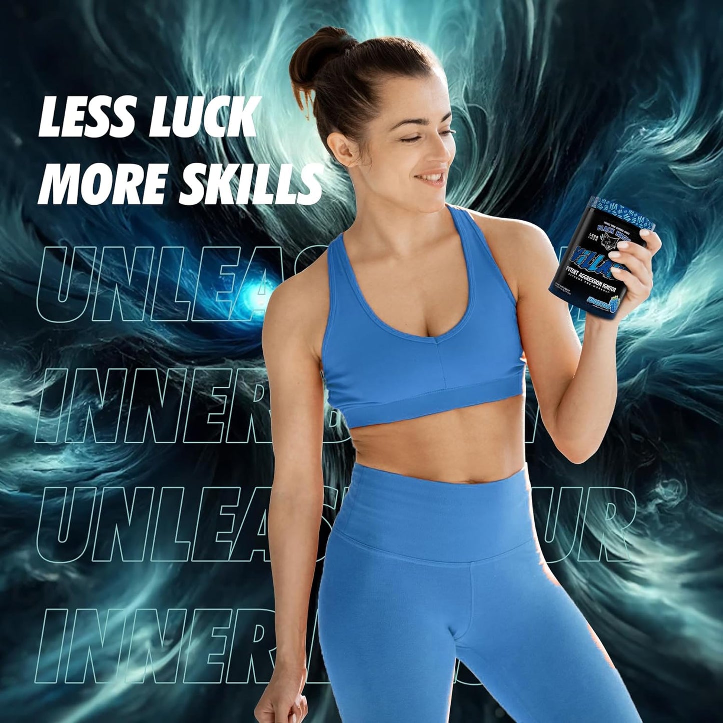 Global Nutrition Bundle for Black Magic Supply Frosty Blue Villain Pre Workout - Beta-Alanine, L-Tyrosine, Caffeine - 25 Servings + Keychain