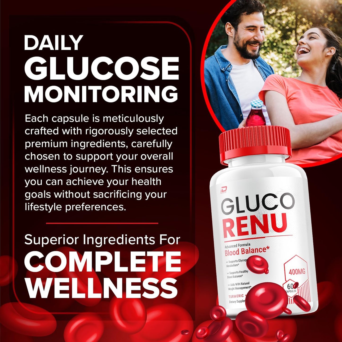 GlucoRenu Advanced Supplement Capsules - Natural Formula for Healthy Glucose Levels, Maximum Strength (1 Pack - 60 Capsules)