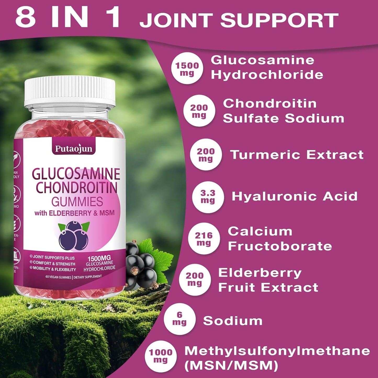 Glucosamine Chondroitin Gummies with MSM & Elderberry for Joint Support - 1 Pack