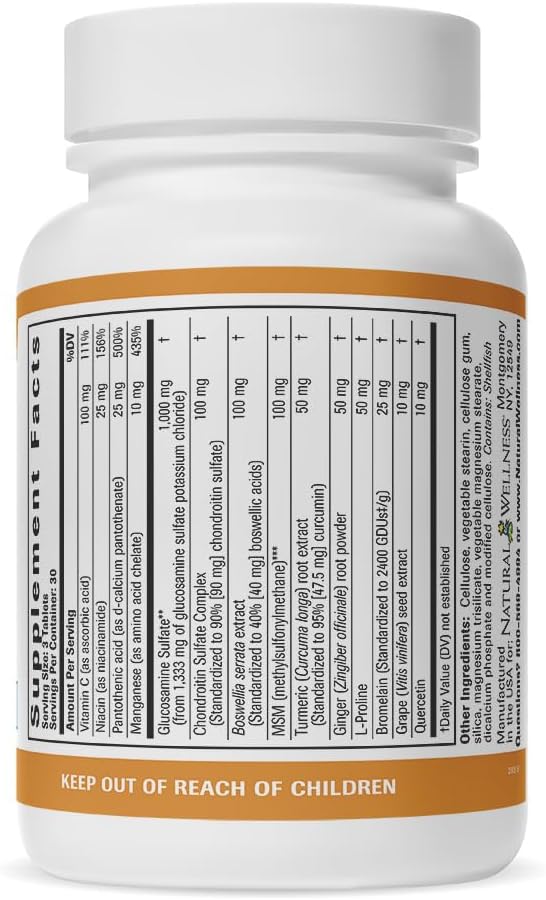 Glucosamine, Chondroitin, MSM & Turmeric Joint Support Tablets - Natural Wellness for Mobility & Cartilage Repair - Non-GMO, Gluten-Free - 90ct