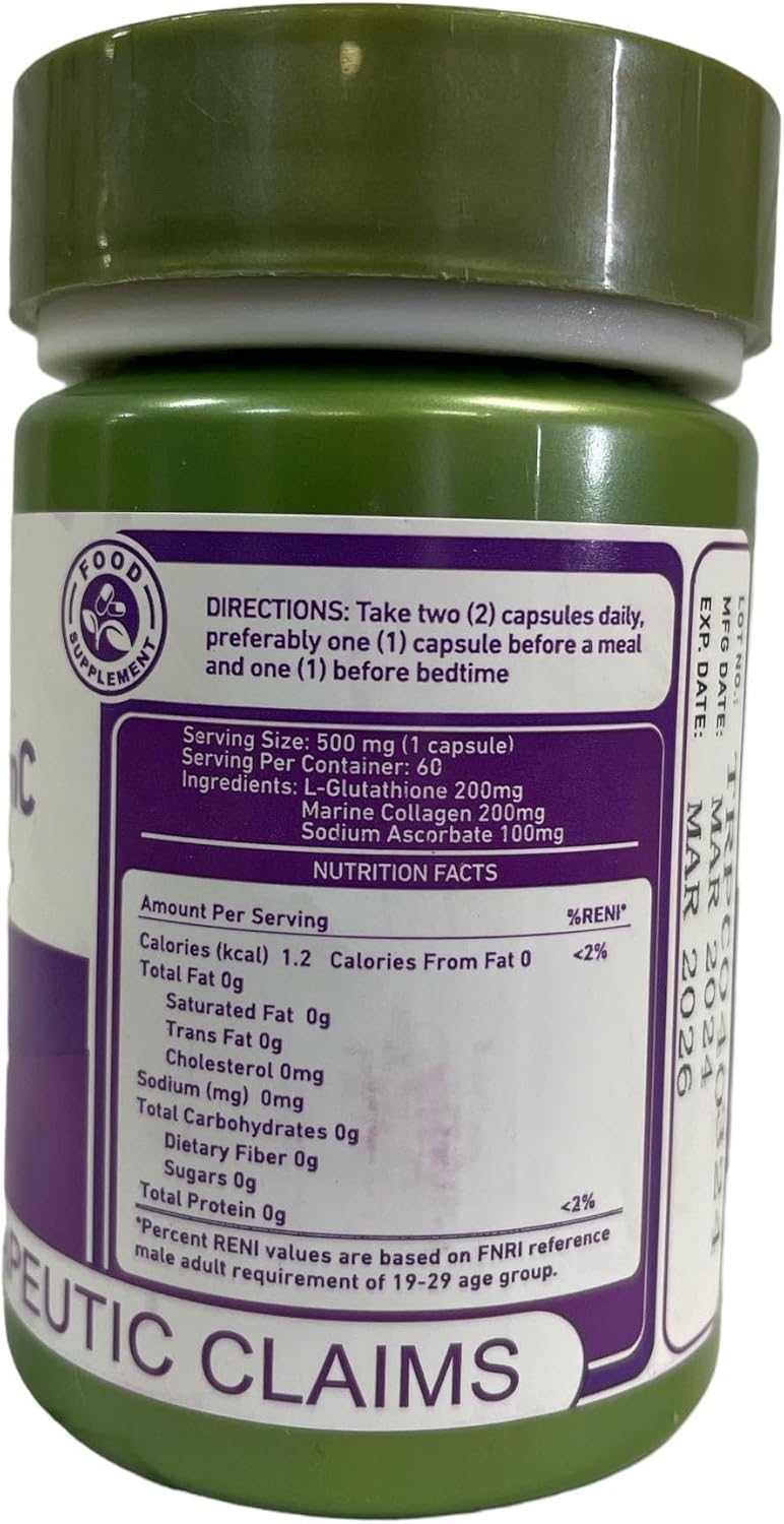 Gluta GenC Glutathione Capsules - 60 Count for Skin Whitening and Immune Support