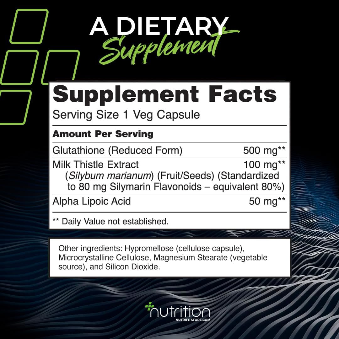 Glutathione 500mg with Alpha Lipoic Acid & Milk Thistle Extract - Natural Dietary Supplement for Radical Neutralization, Cardiovascular Health, and Liver Detox - 100 Capsules Pack