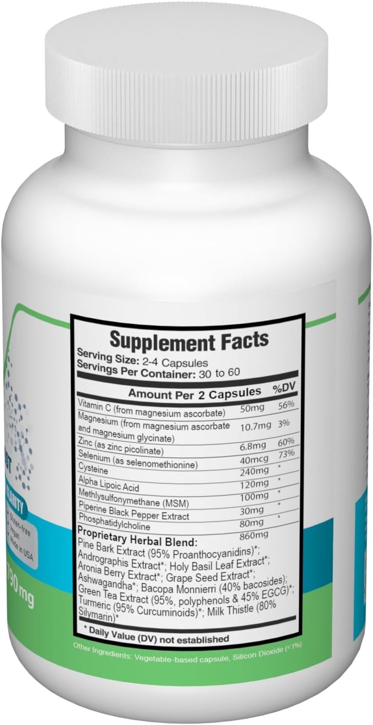 Glutathione Boosting Supplement with Herbal Extracts, Antioxidants, & Amino Acids - 120 Veggie Capsules