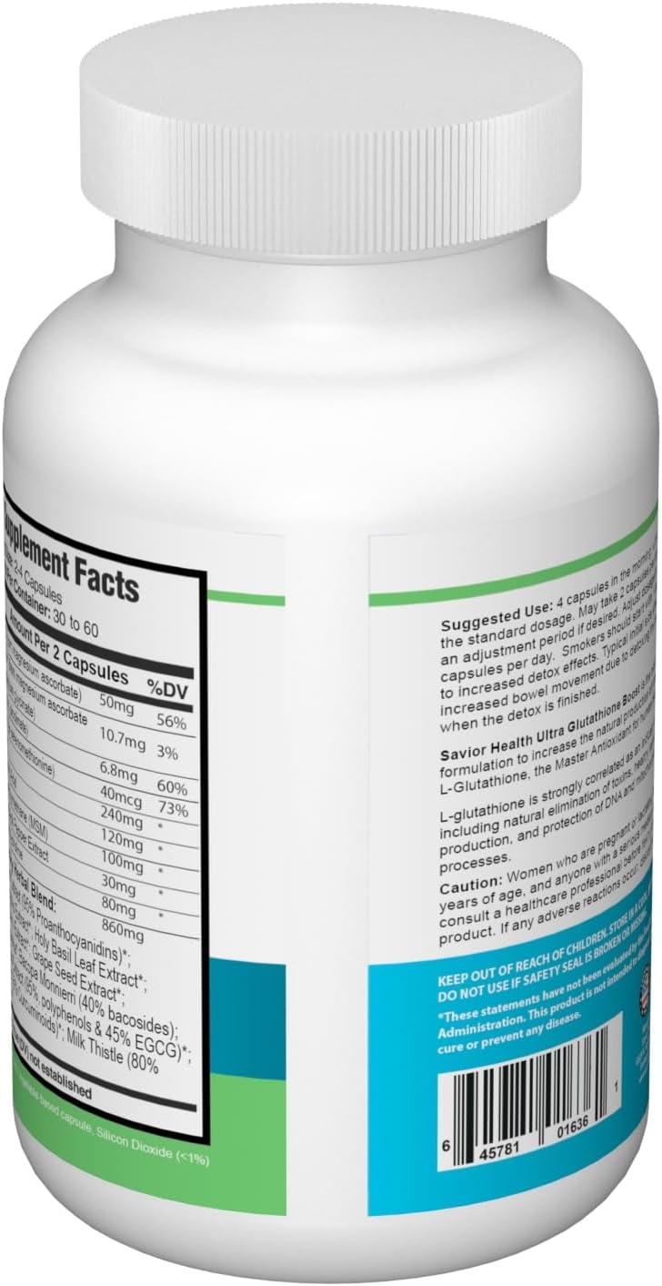 Glutathione Boosting Supplement with Herbal Extracts, Antioxidants, & Amino Acids - 120 Veggie Capsules