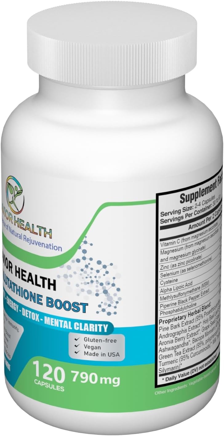 Glutathione Boosting Supplement with Herbal Extracts, Antioxidants, & Amino Acids - 120 Veggie Capsules