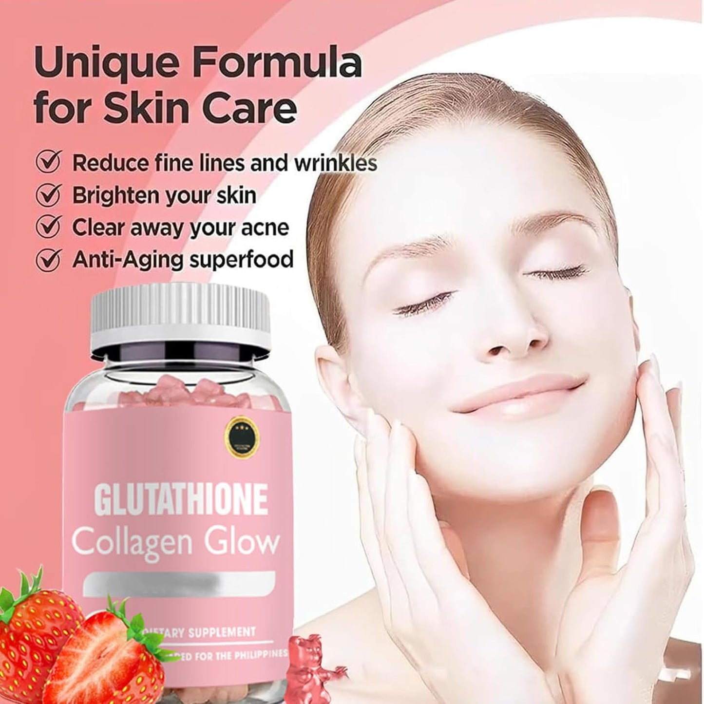 Glutathione Collagen Glow Gummies for Dark Spots - Korean Formula for Women, 60/120 Pcs