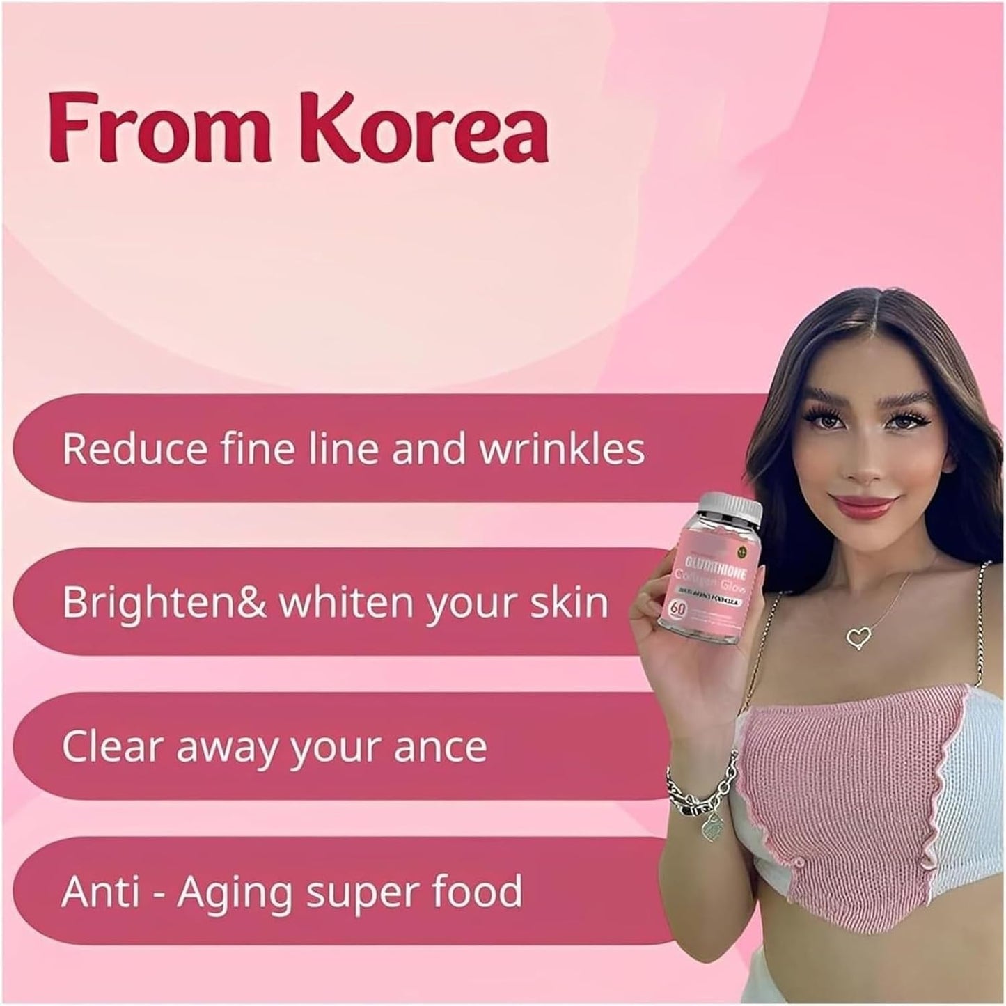 Glutathione Collagen Glow Gummies for Dark Spots - Korean Formula for Women, 60/120 Pcs