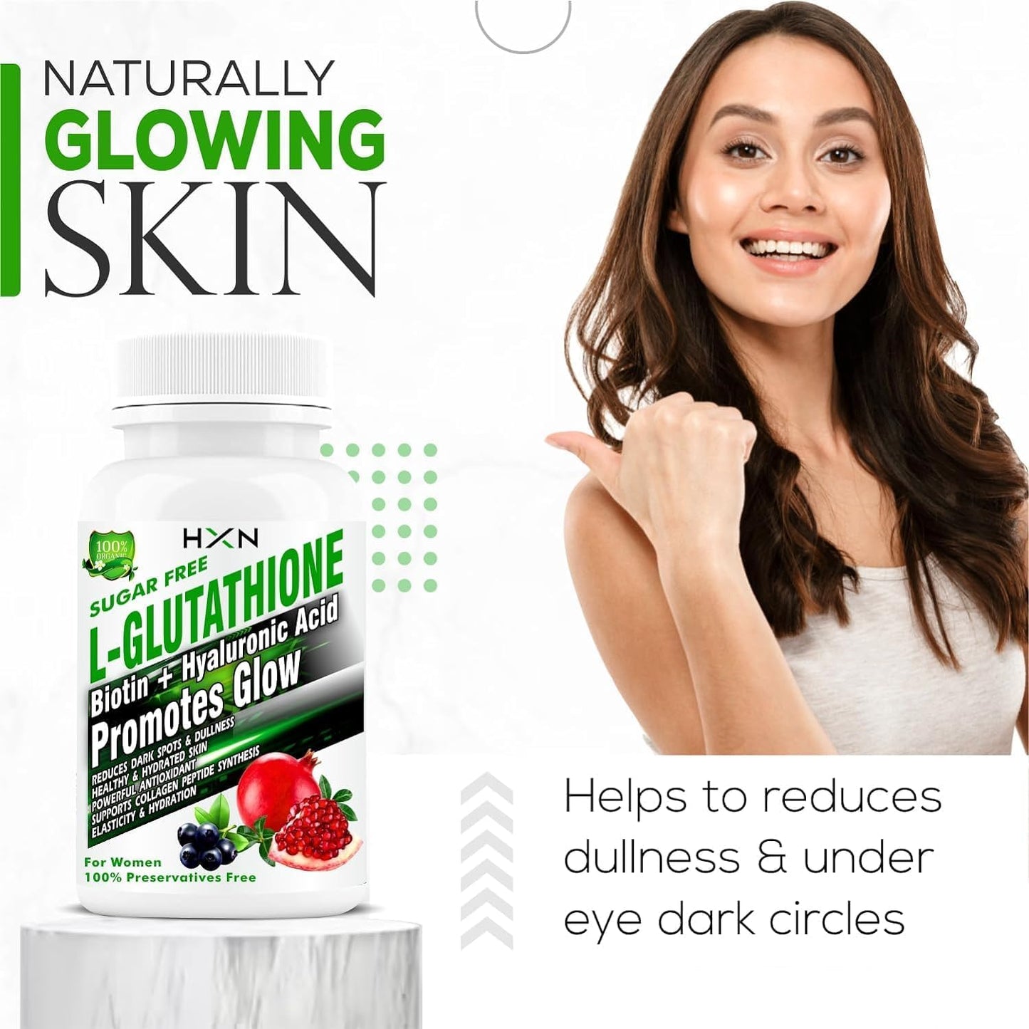 Glutathione Skin Whitening Tablets with Vitamins and Collagen - 90 Tablets, Sugar Free Pack for Women's Health and Hydration