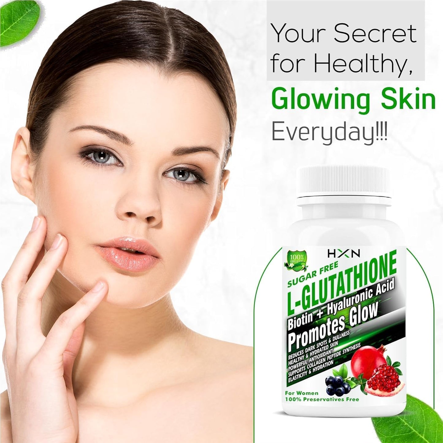 Glutathione Skin Whitening Tablets with Vitamins and Collagen - 90 Tablets, Sugar Free Pack for Women's Health and Hydration