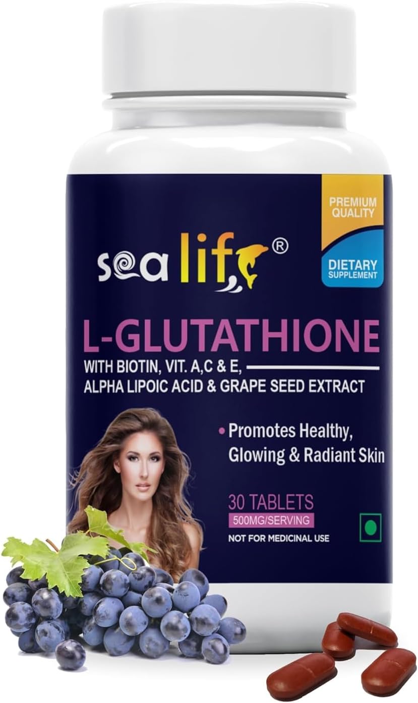 Glutathione Tablets with Biotin, Vitamins A, C, E, Alpha Lipoic Acid, and Grape Seed Extract - Skin Health Supplement for Men & Women - 30 Tablets