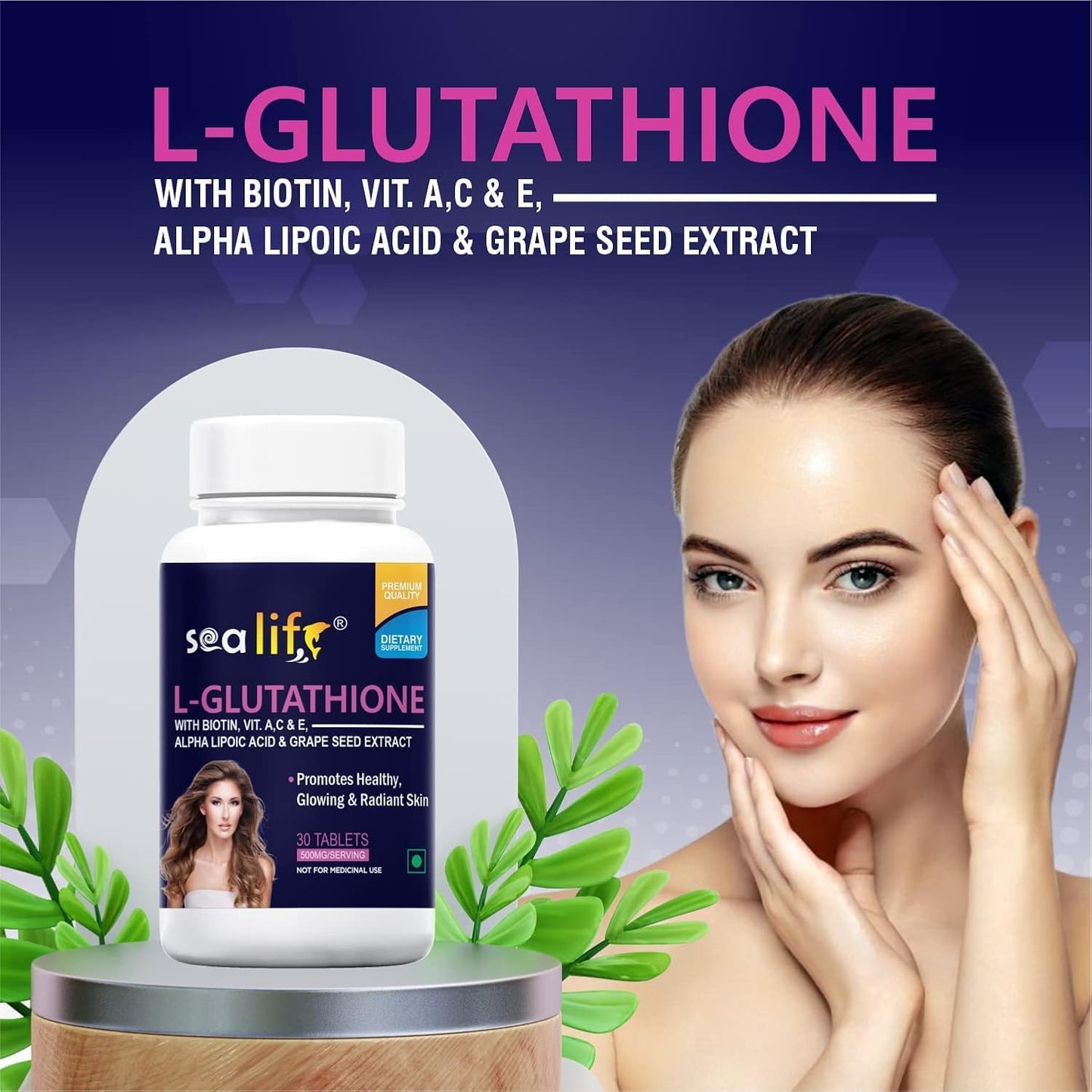 Glutathione Tablets with Biotin, Vitamins A, C, E, Alpha Lipoic Acid, and Grape Seed Extract - Skin Health Supplement for Men & Women - 30 Tablets