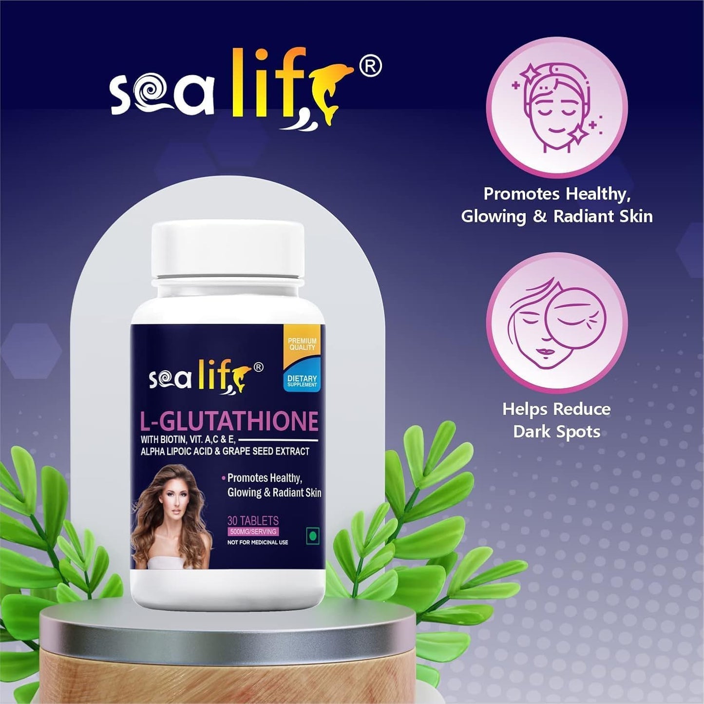 Glutathione Tablets with Biotin, Vitamins A, C, E, Alpha Lipoic Acid, and Grape Seed Extract - Skin Health Supplement for Men & Women - 30 Tablets