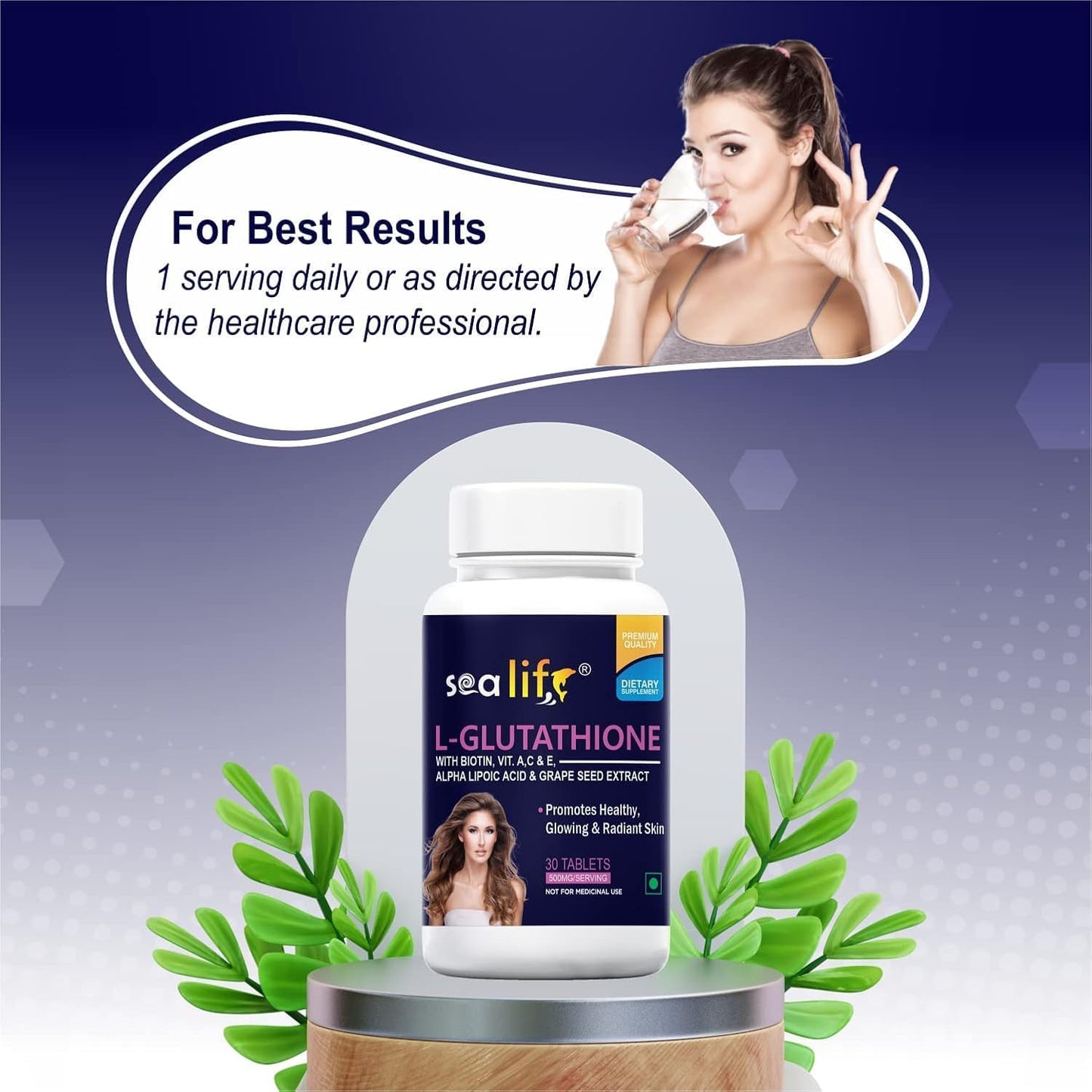 Glutathione Tablets with Biotin, Vitamins A, C, E, Alpha Lipoic Acid, and Grape Seed Extract - Skin Health Supplement for Men & Women - 30 Tablets