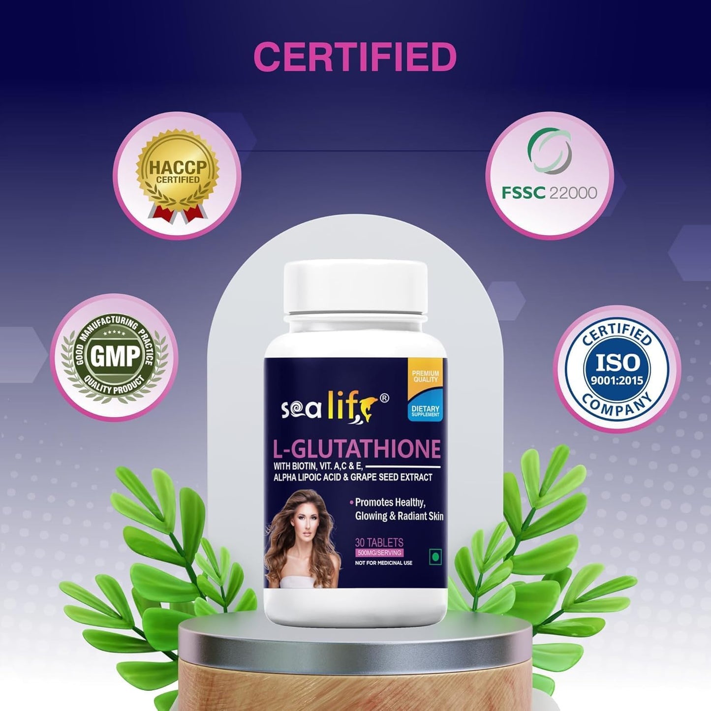 Glutathione Tablets with Biotin, Vitamins A, C, E, Alpha Lipoic Acid, and Grape Seed Extract - Skin Health Supplement for Men & Women - 30 Tablets