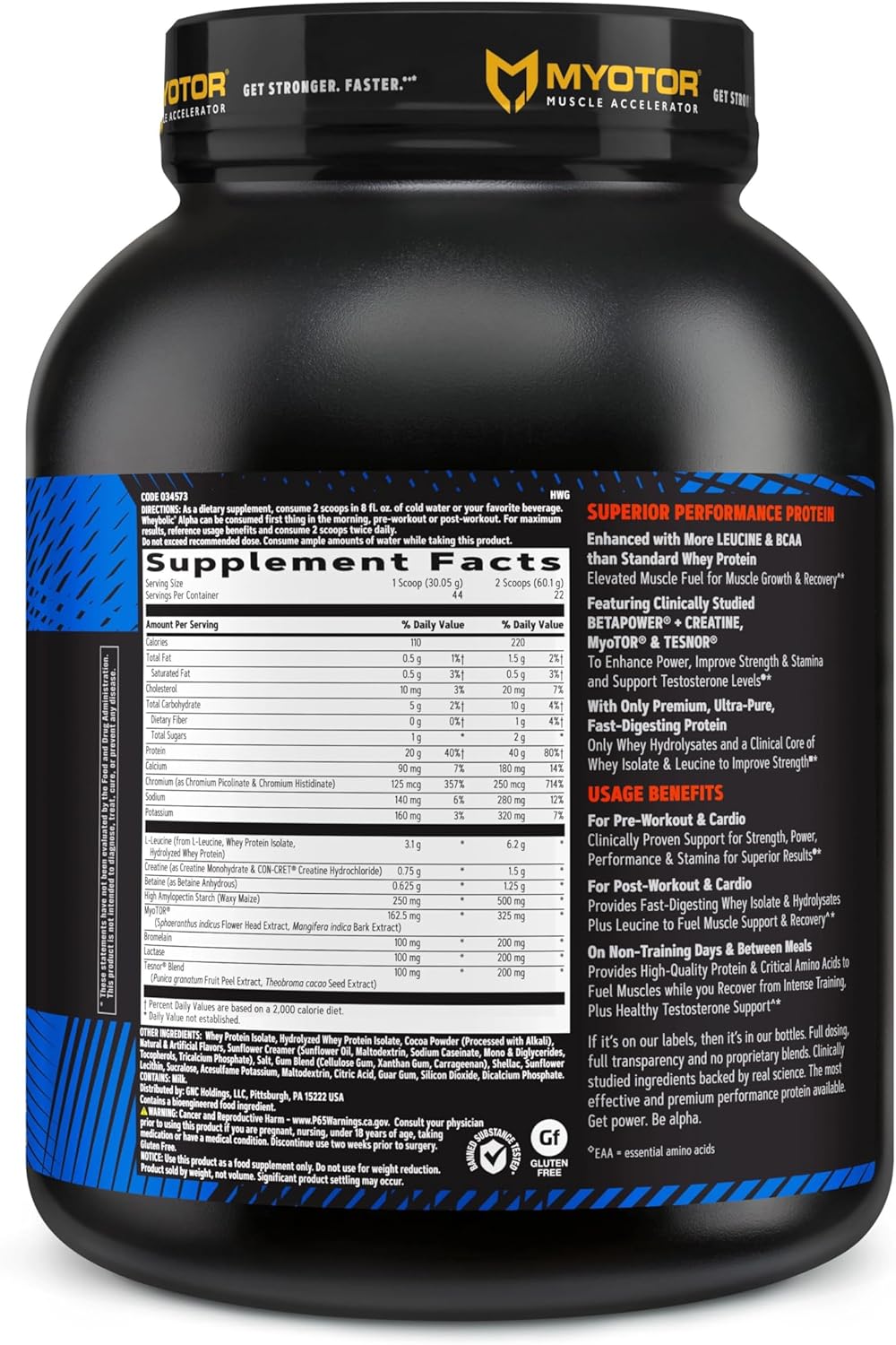 GNC AMP Wheybolic Alpha Chocolate Fudge Protein Powder - 40g Protein, BCAA & MyoTOR for Muscle Building & Workout Support - 22 Servings