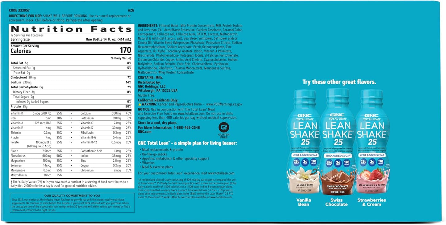 GNC Lean Shake 25 Coconut Caramel - 12 Bottles | High Protein Ready to Drink Meal Replacement with Vitamins & Minerals