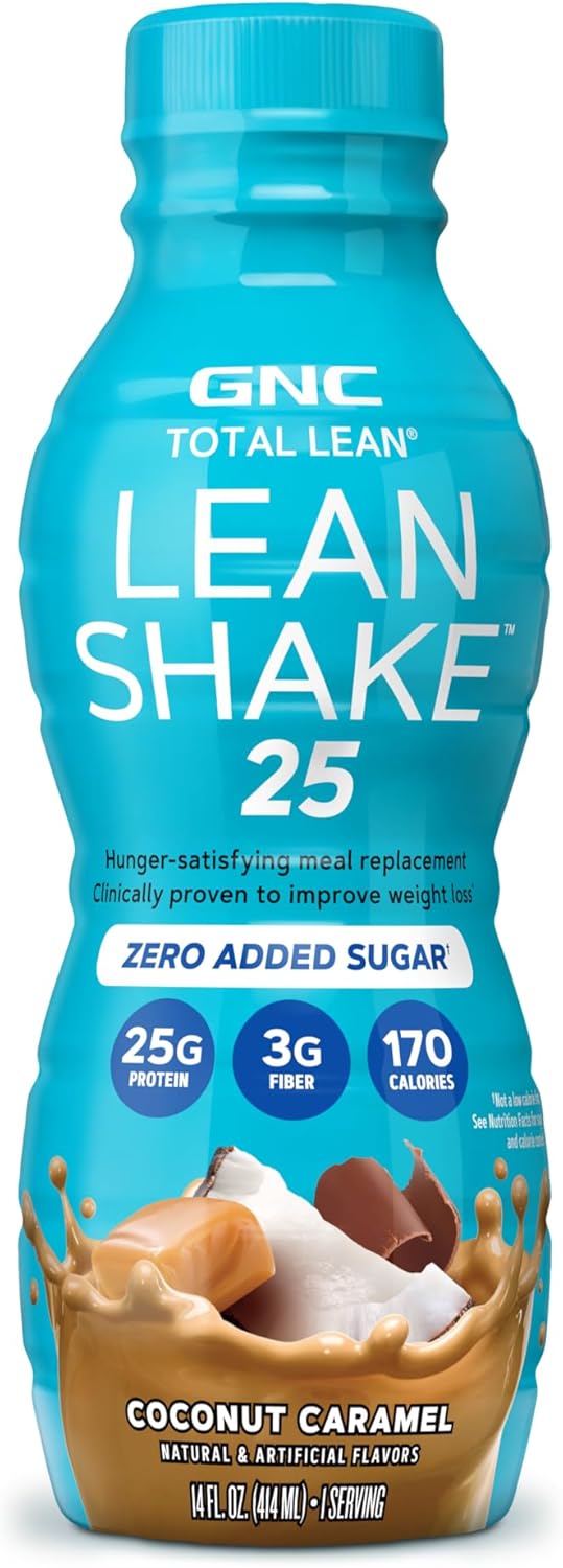 GNC Lean Shake 25 Coconut Caramel - 12 Bottles | High Protein Ready to Drink Meal Replacement with Vitamins & Minerals