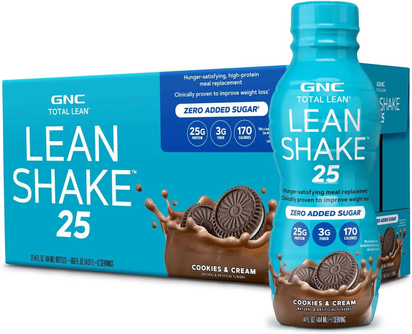 GNC Lean Shake 25 Cookies and Cream Ready to Drink Protein Shake - 12 Bottles - High Protein Meal Replacement with Vitamins and Minerals
