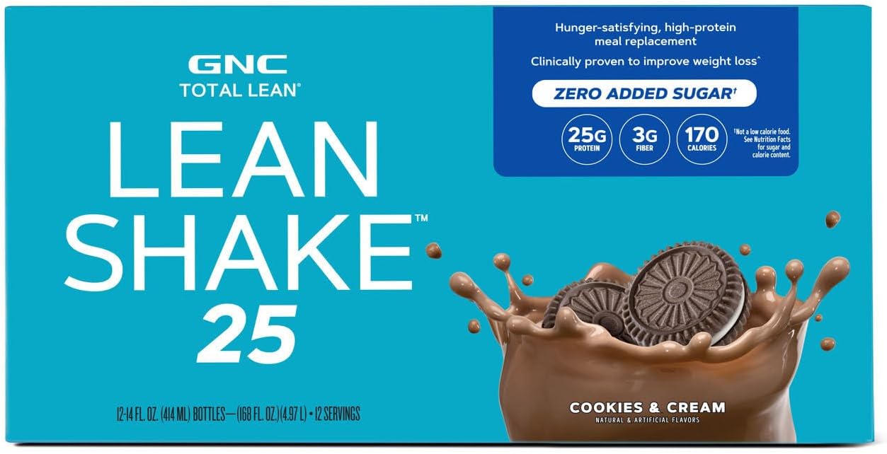 GNC Lean Shake 25 Cookies and Cream Ready to Drink Protein Shake - 12 Bottles - High Protein Meal Replacement with Vitamins and Minerals