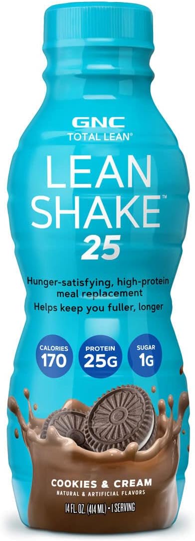 GNC Lean Shake 25 Cookies and Cream Ready to Drink Protein Shake - 12 Bottles - High Protein Meal Replacement with Vitamins and Minerals