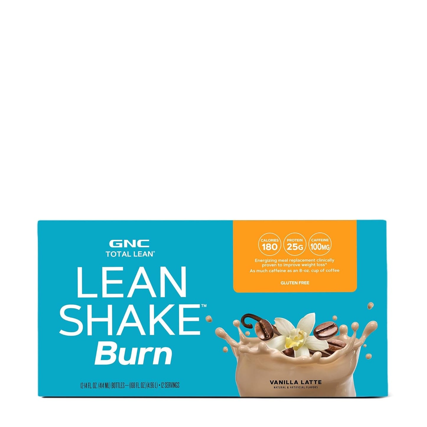 GNC Total Lean Shake Burn Vanilla Latte Ready-to-Drink Shake - 25g Protein Meal Replacement for Energy and Slimming Formula - Pack of 12 Bottles