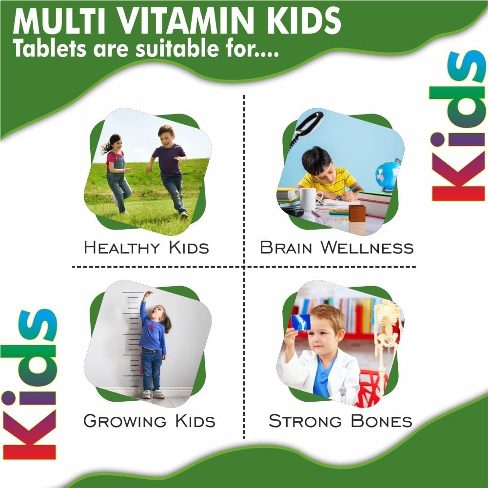 GOA NUTRITIONS Organic Touch Multivitamin for Kids with Vitamin C, D, E, B12, and Zinc - 60 Chewable Tablets for Growth, Development, Bone Health, and Immunity
