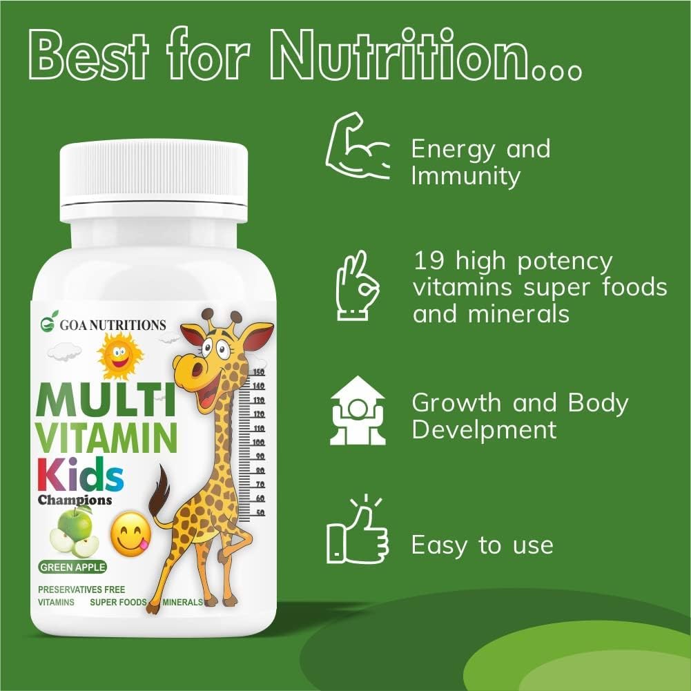 GOA NUTRITIONS Organic Touch Multivitamin for Kids with Vitamin C, D, E, B12, and Zinc - 60 Chewable Tablets for Growth, Development, Bone Health, and Immunity