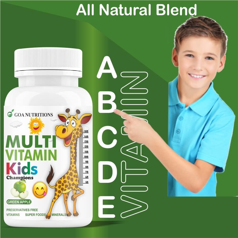 GOA NUTRITIONS Organic Touch Multivitamin for Kids with Vitamin C, D, E, B12, and Zinc - 60 Chewable Tablets for Growth, Development, Bone Health, and Immunity