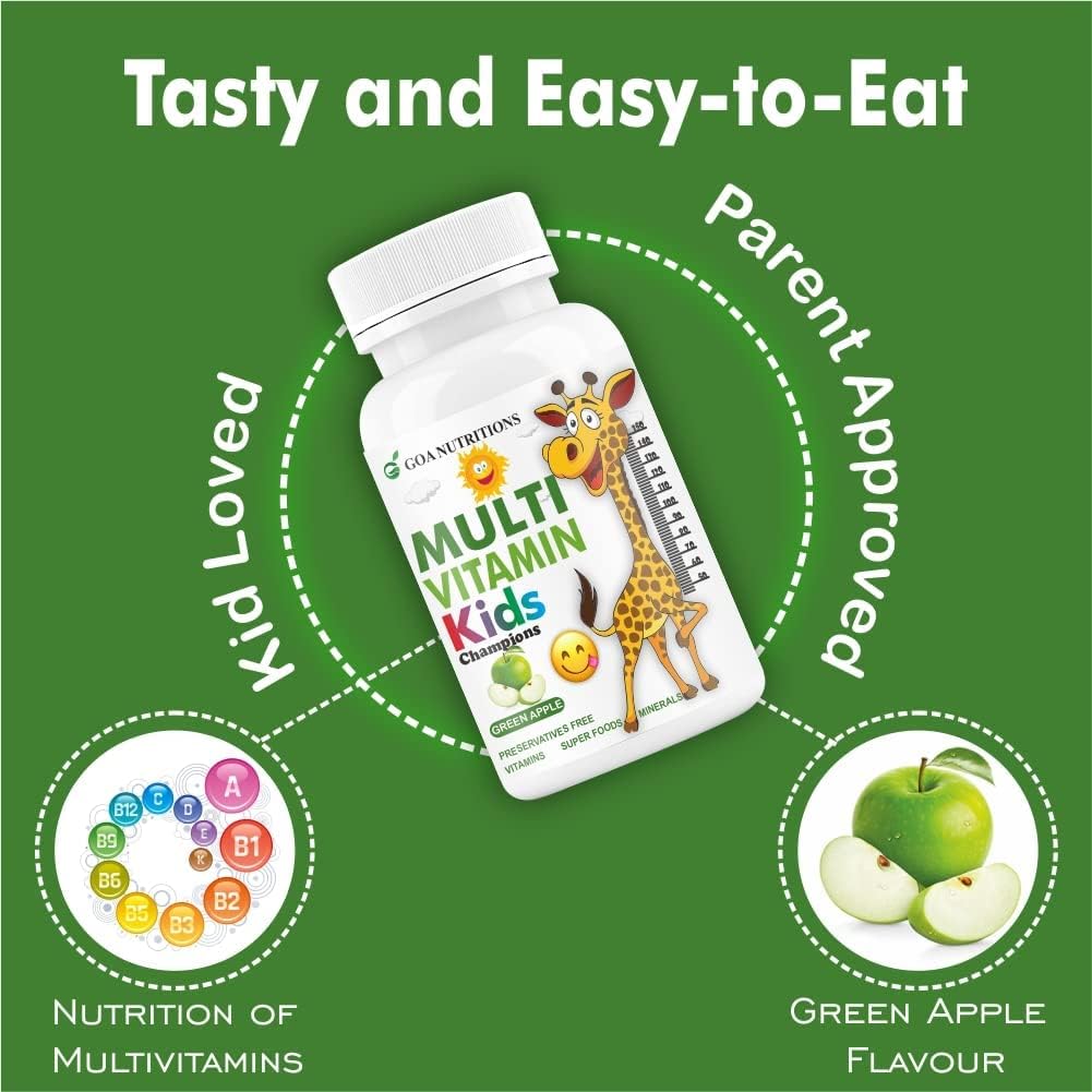 GOA NUTRITIONS Organic Touch Multivitamin for Kids with Vitamin C, D, E, B12, and Zinc - 60 Chewable Tablets for Growth, Development, Bone Health, and Immunity
